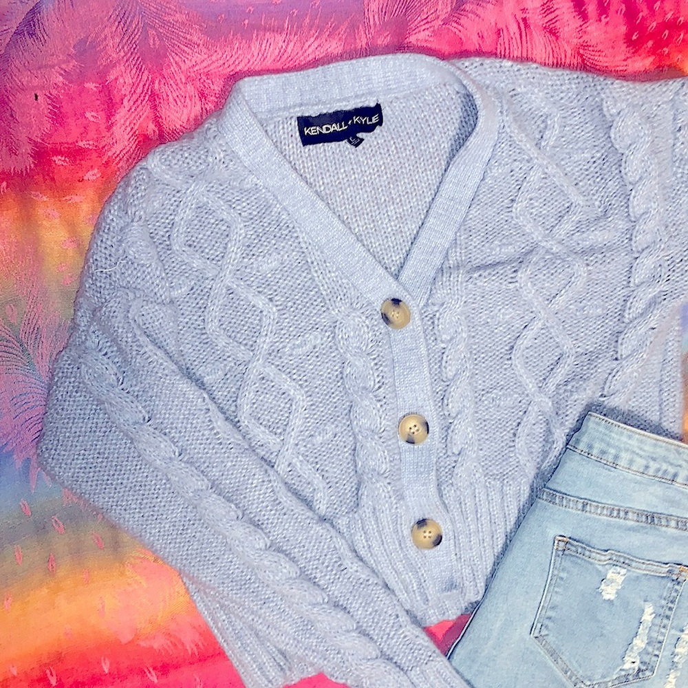 KENDALL+KYLIE| Light Blue Cardigan Crop Sweater